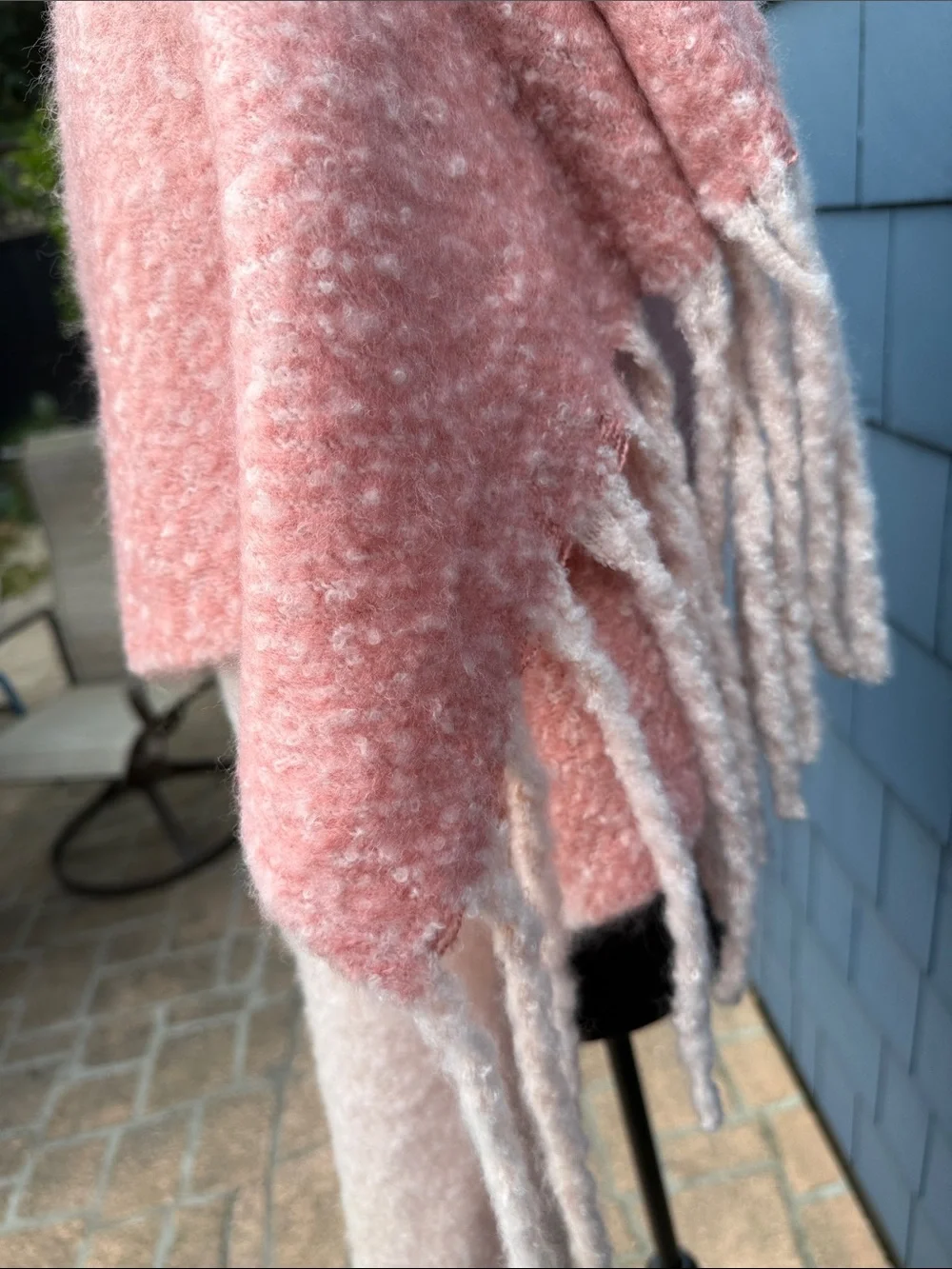Anthropologie Two-Tone Pink & Cream Fringe Wrap blanket Scarf soft